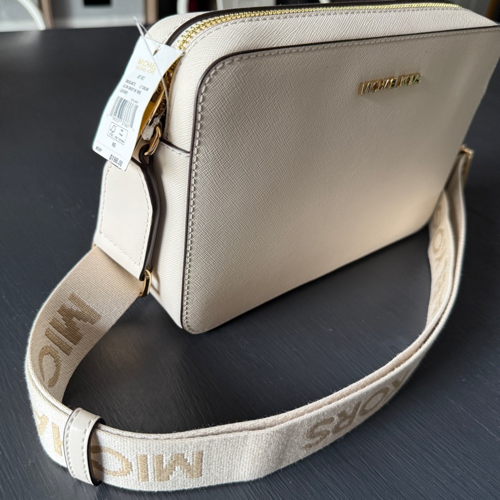 Michael Kors Beige Crossbody Bag with Gold Accents
